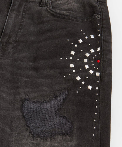 Starburst Rhinestone Distressed Skinny Jeans - Black | Reason Clothing Everyday
