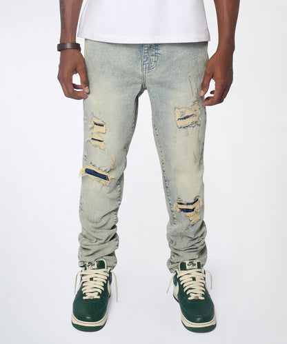 Panel Distressed Skinny Jeans - Blue | Reason Clothing Customer Favorite