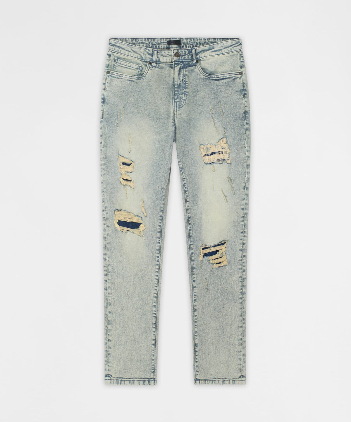 Panel Distressed Skinny Jeans - Blue | Reason Clothing Customer Favorite