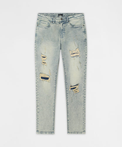 Panel Distressed Skinny Jeans - Blue | Reason Clothing Customer Favorite