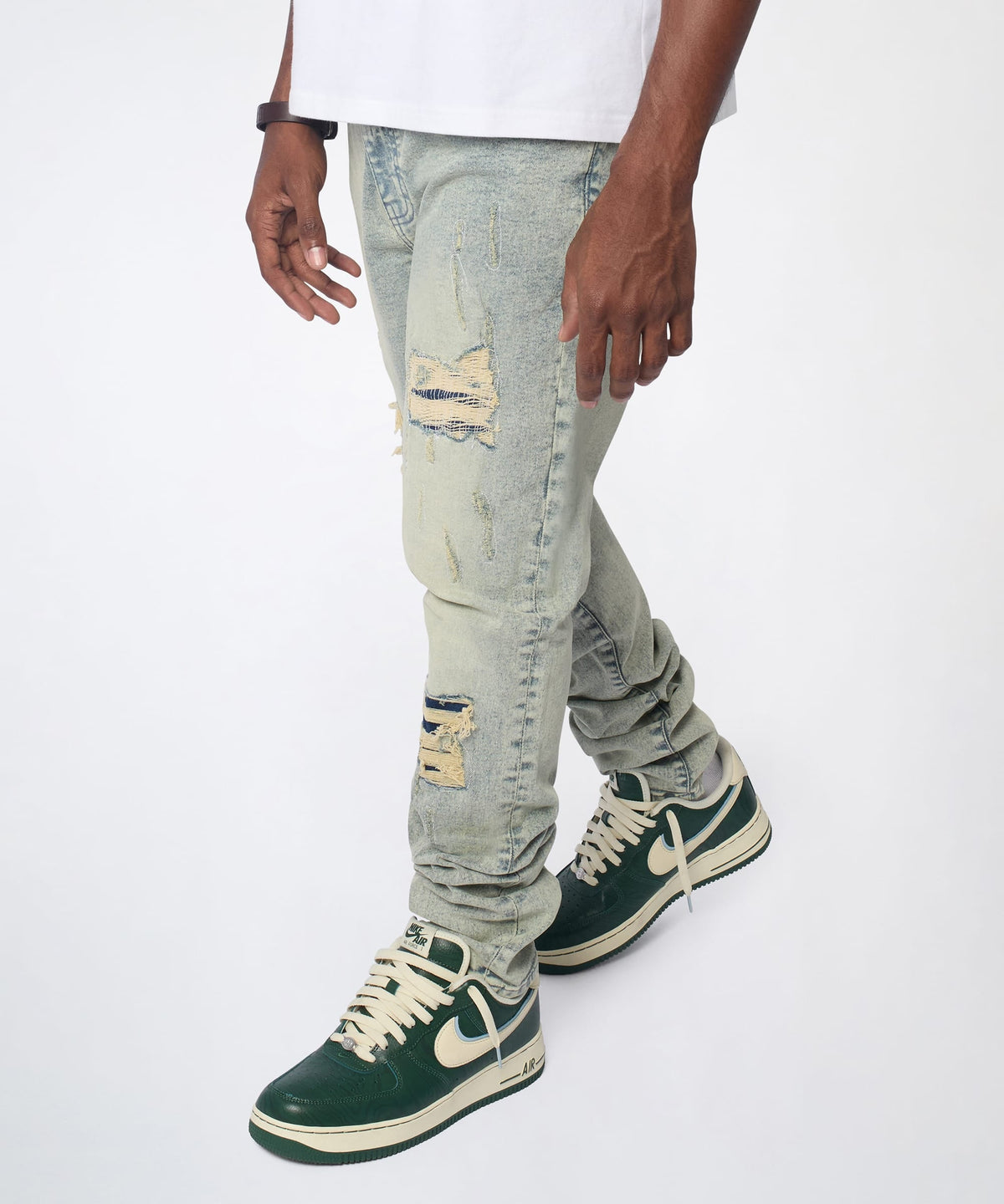 Panel Distressed Skinny Jeans - Blue | Reason Clothing Customer Favorite