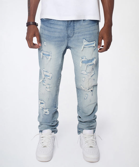 Cloudbreak Distressed Skinny Jeans - Blue | Reason Clothing Sale