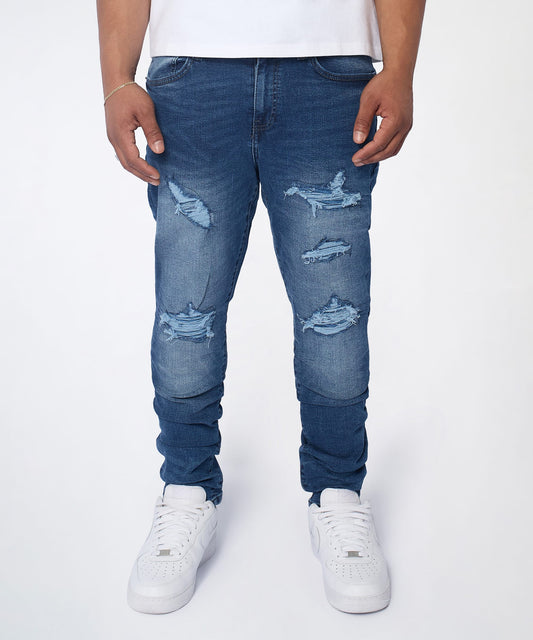 Classic Distressed Skinny Jeans - Medium Indigo | Reason Clothing New