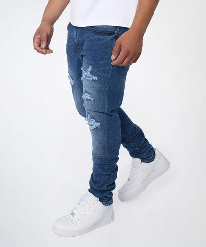 Classic Distressed Skinny Jeans - Medium Indigo | Reason Clothing New