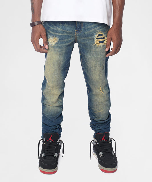 Essential Distressed Skinny Jeans - Dark Blue | Reason Clothing Sale