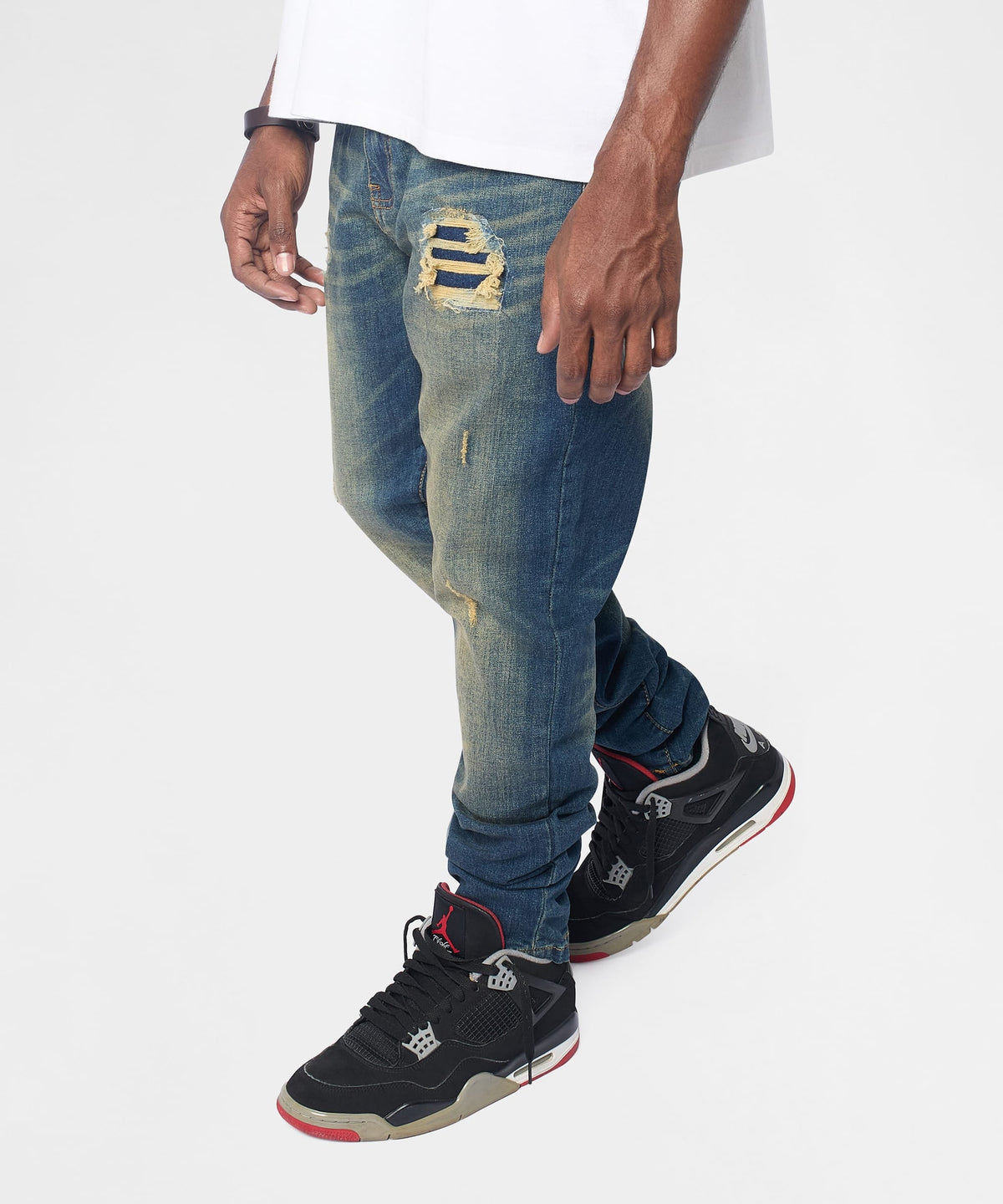 Essential Distressed Skinny Jeans - Dark Blue | Reason Clothing Sale