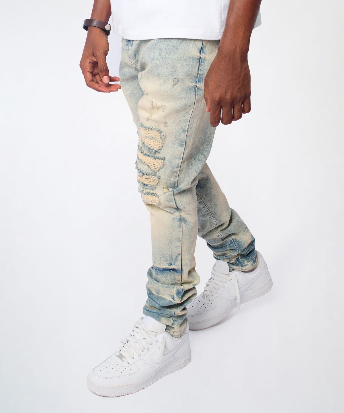 Shredded Moto Distressed Skinny Jeans - Medium Indigo | Reason Clothing Latest