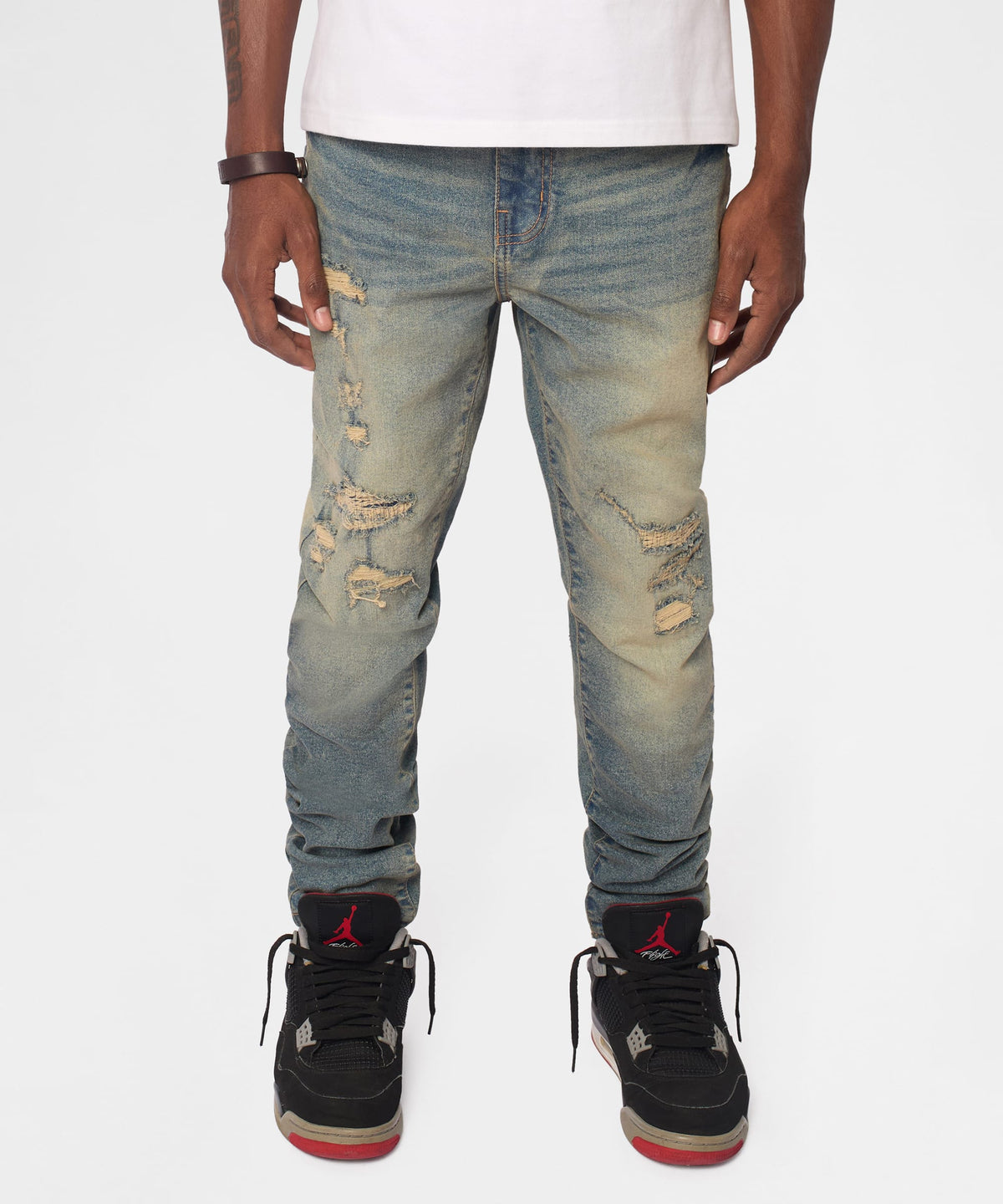 Drifter Distressed Skinny Jeans - Medium Indigo | Reason Clothing New