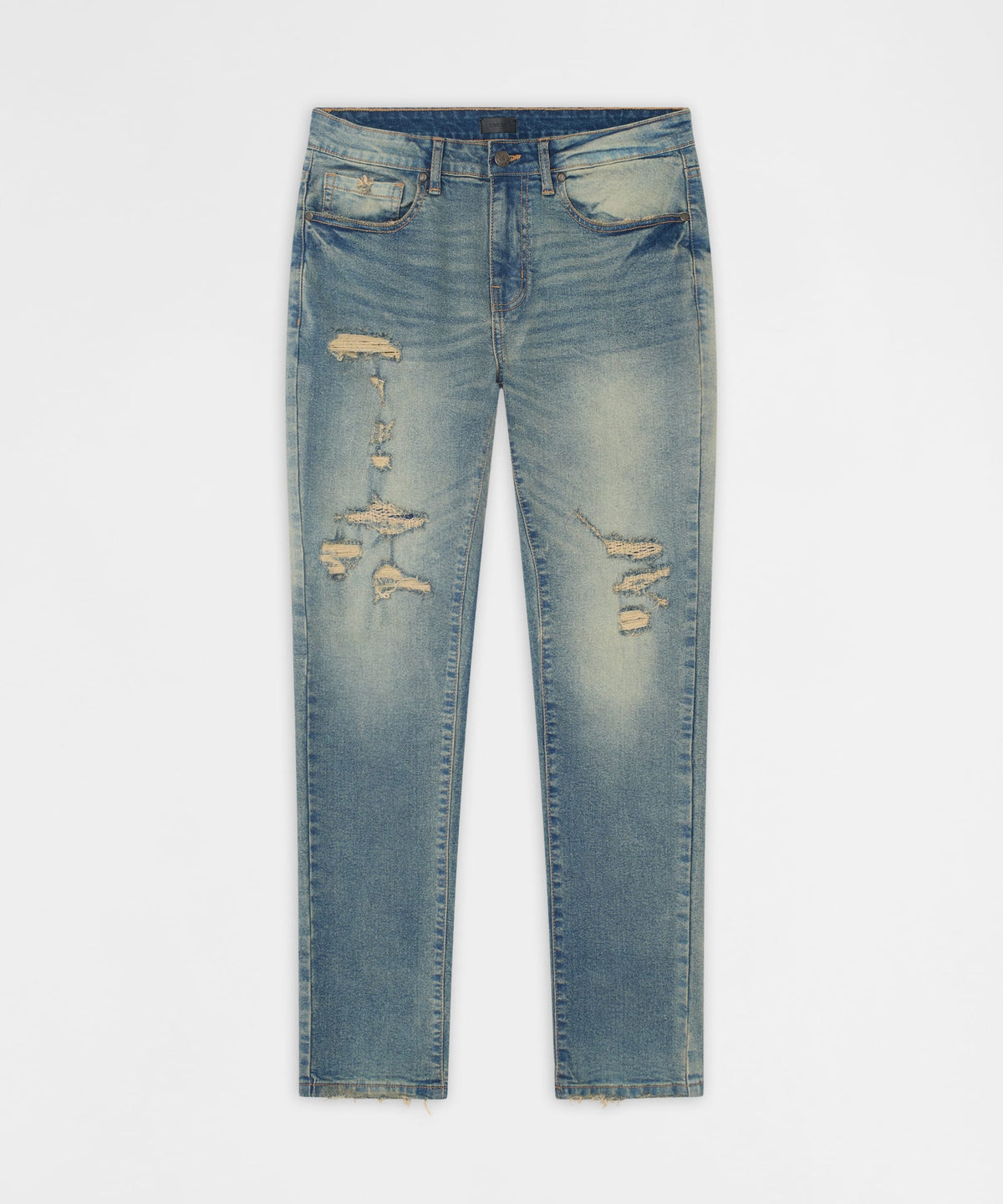 Drifter Distressed Skinny Jeans - Medium Indigo | Reason Clothing New