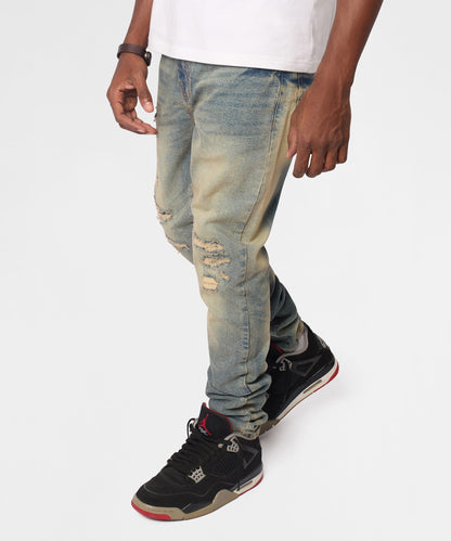 Drifter Distressed Skinny Jeans - Medium Indigo | Reason Clothing New