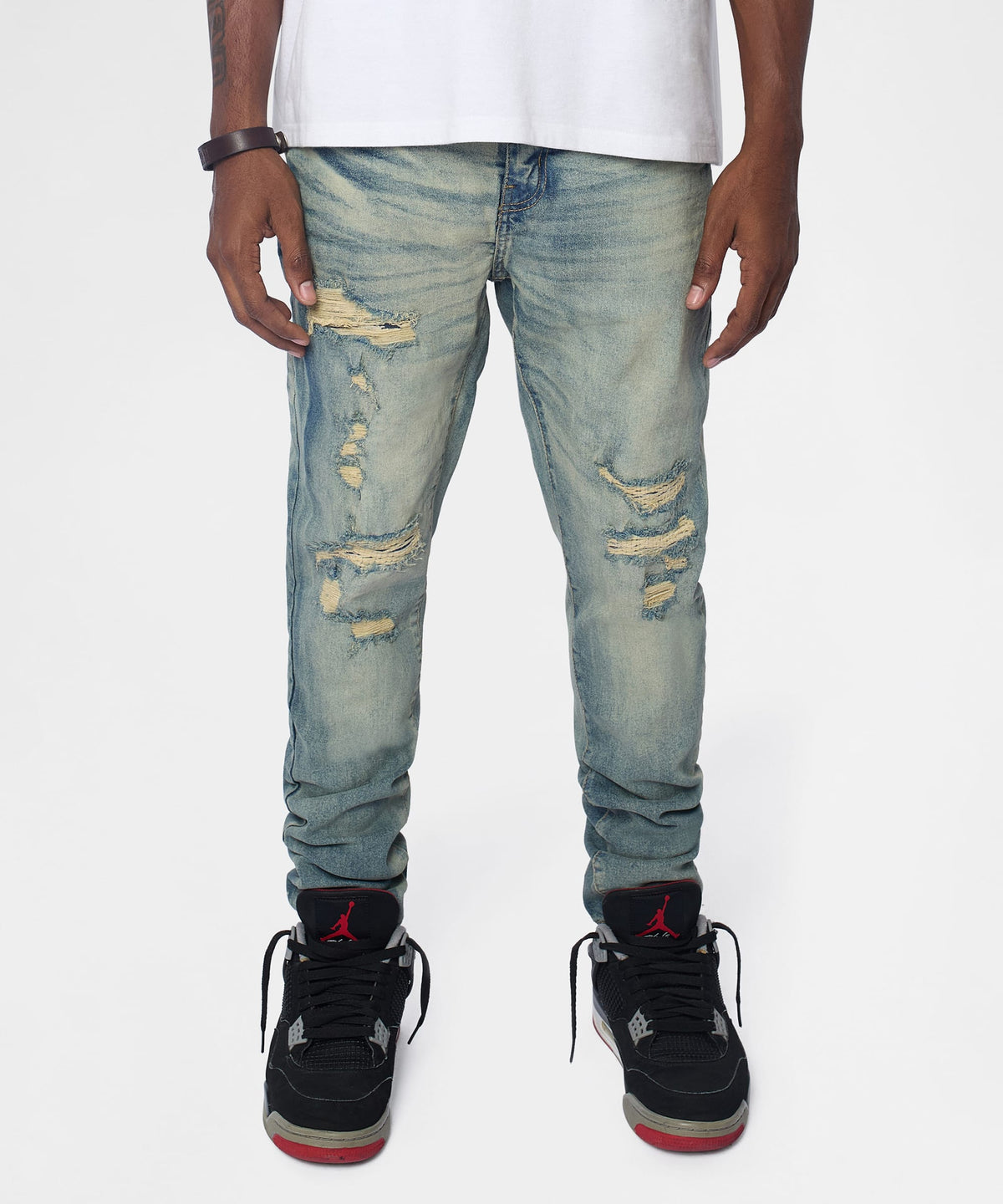 Drifter Distressed Skinny Jeans - Medium Indigo | Reason Clothing New