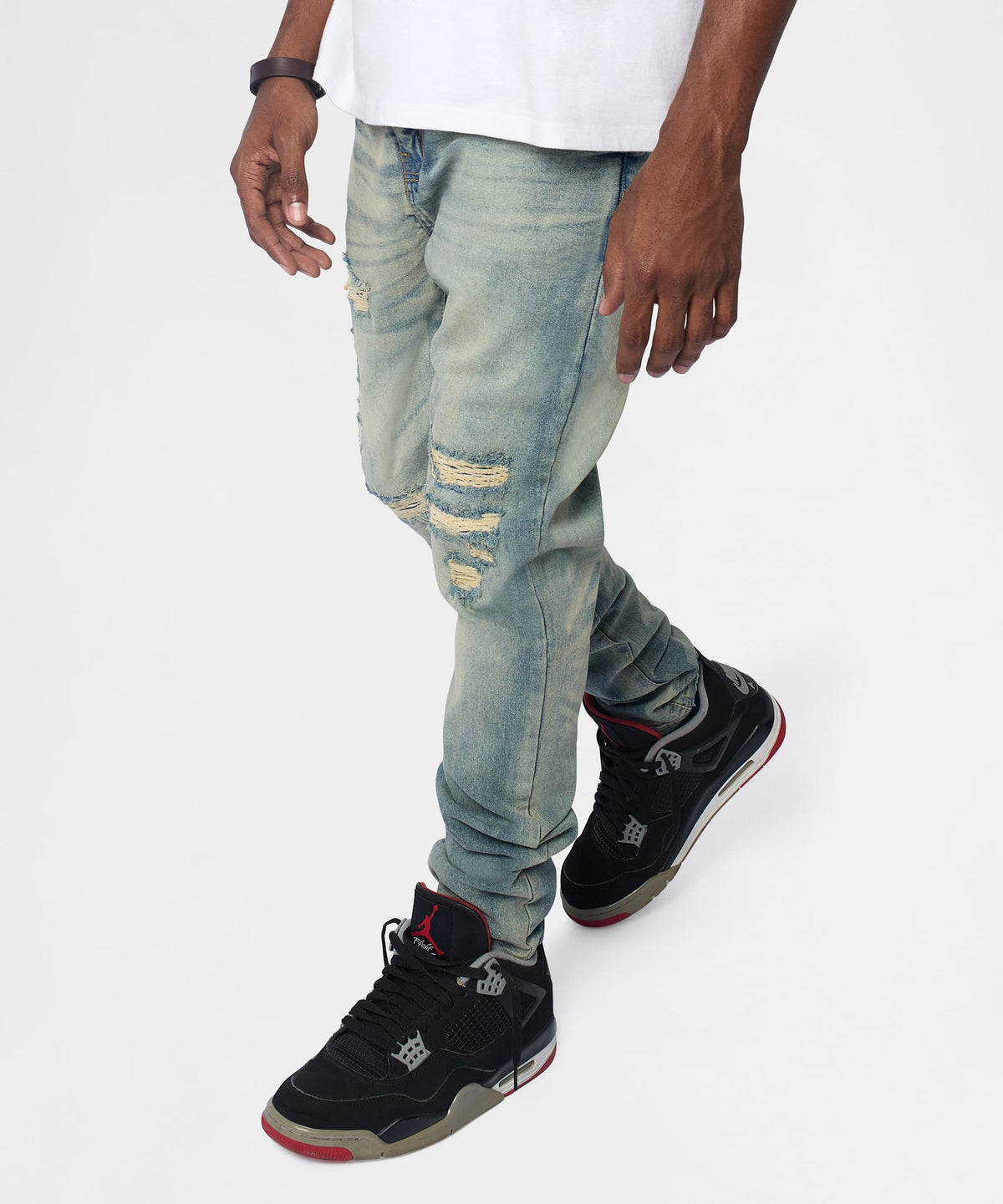 Drifter Distressed Skinny Jeans - Medium Indigo | Reason Clothing New