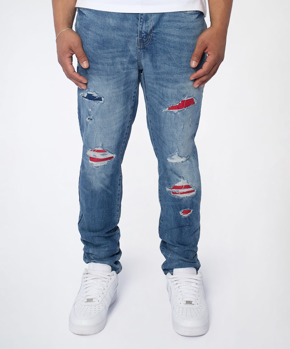 Rebel Distressed Skinny Jeans - Medium Indigo | Reason Clothing Signature