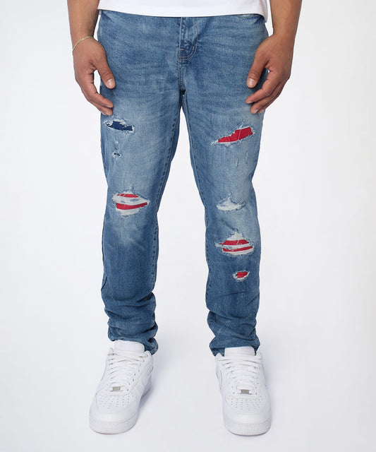 Rebel Distressed Skinny Jeans - Medium Indigo | Reason Clothing Signature