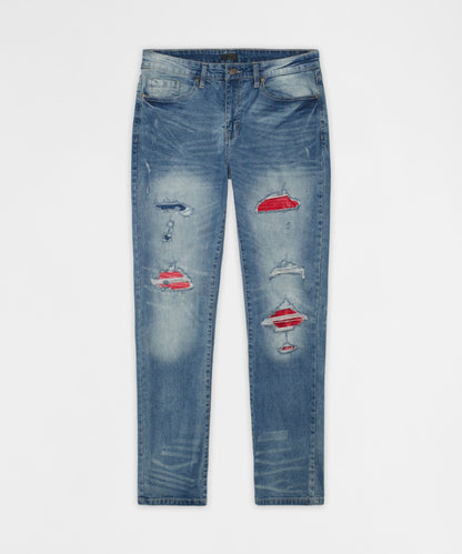 Rebel Distressed Skinny Jeans - Medium Indigo | Reason Clothing Signature