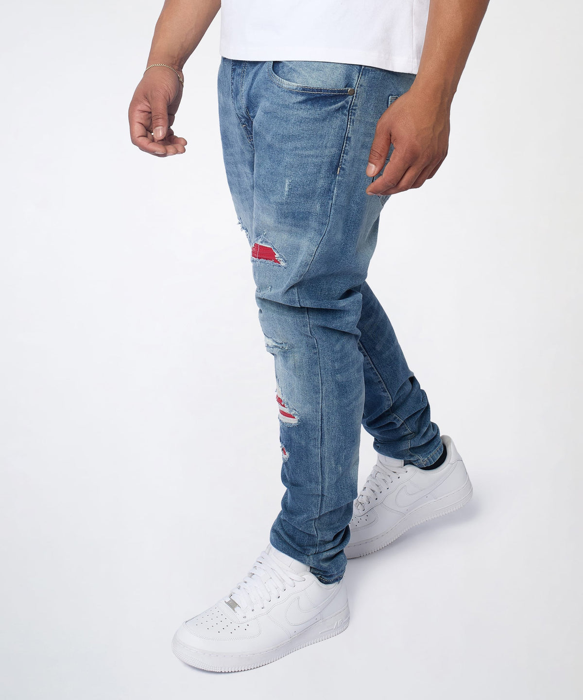 Rebel Distressed Skinny Jeans - Medium Indigo | Reason Clothing Signature