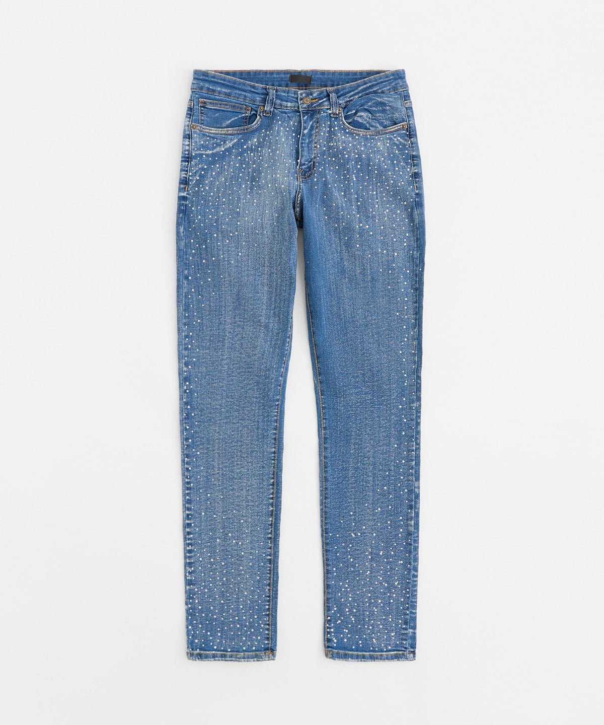 Stoned Out Rhinestone Denim Skinny Jeans - Light Blue | Reason Clothing Quality