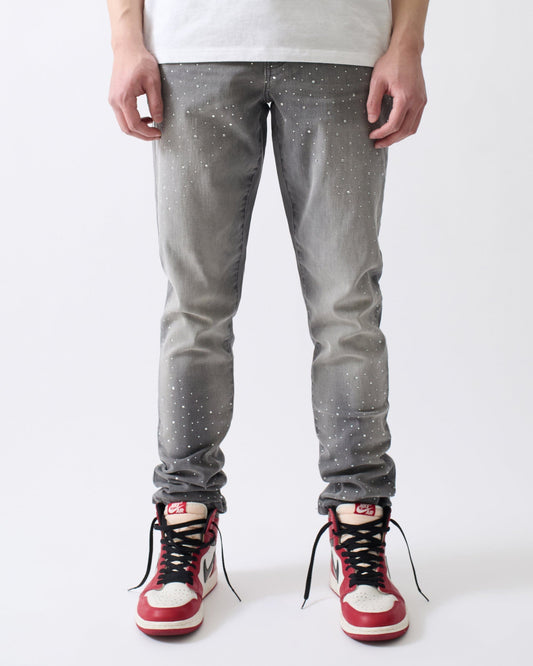 Stoned Out Rhinestone Denim Skinny Jeans - Grey | Reason Clothing Everyday