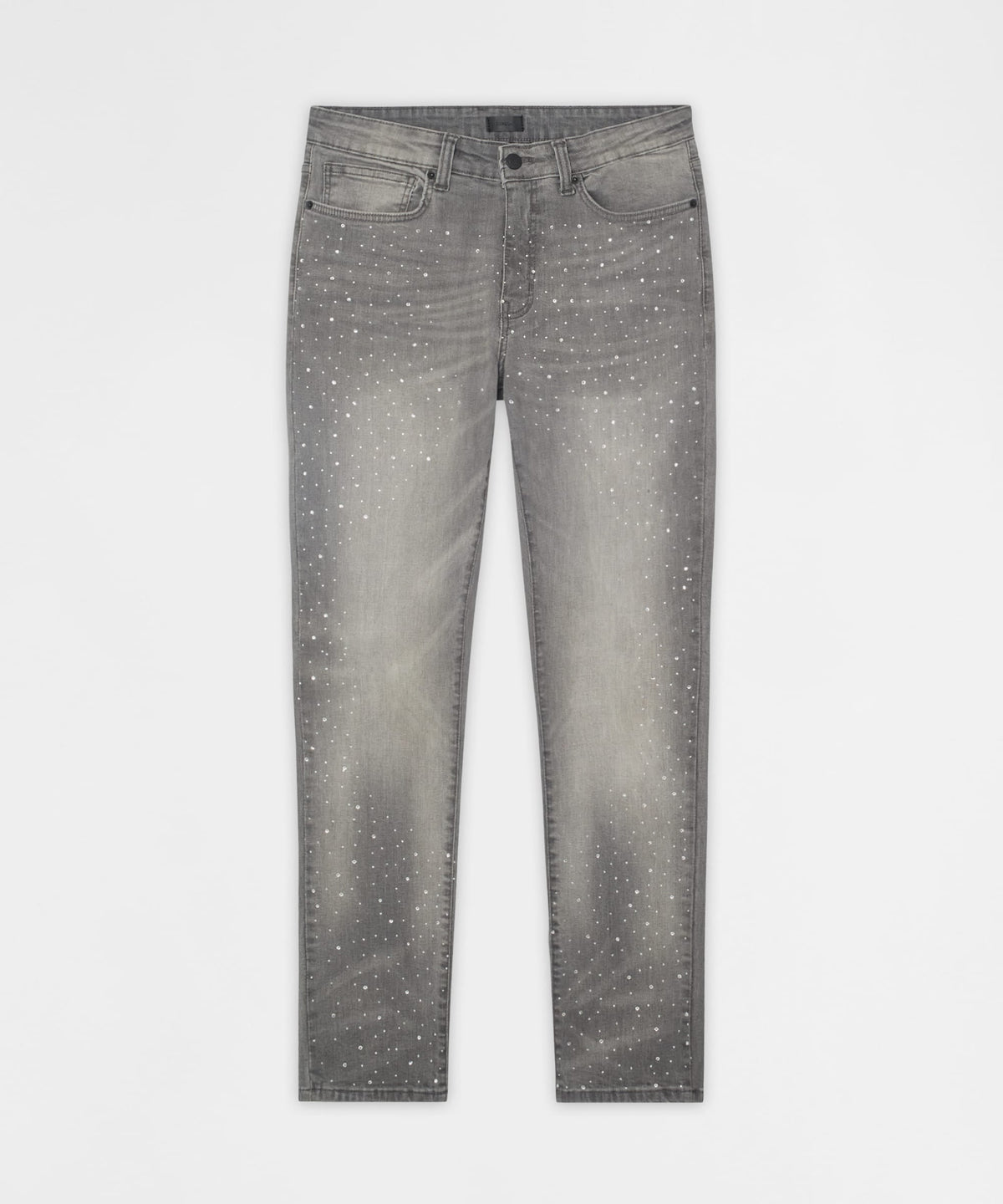 Stoned Out Rhinestone Denim Skinny Jeans - Grey | Reason Clothing Everyday