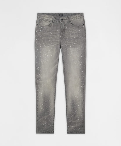 Stoned Out Rhinestone Denim Skinny Jeans - Grey | Reason Clothing Everyday