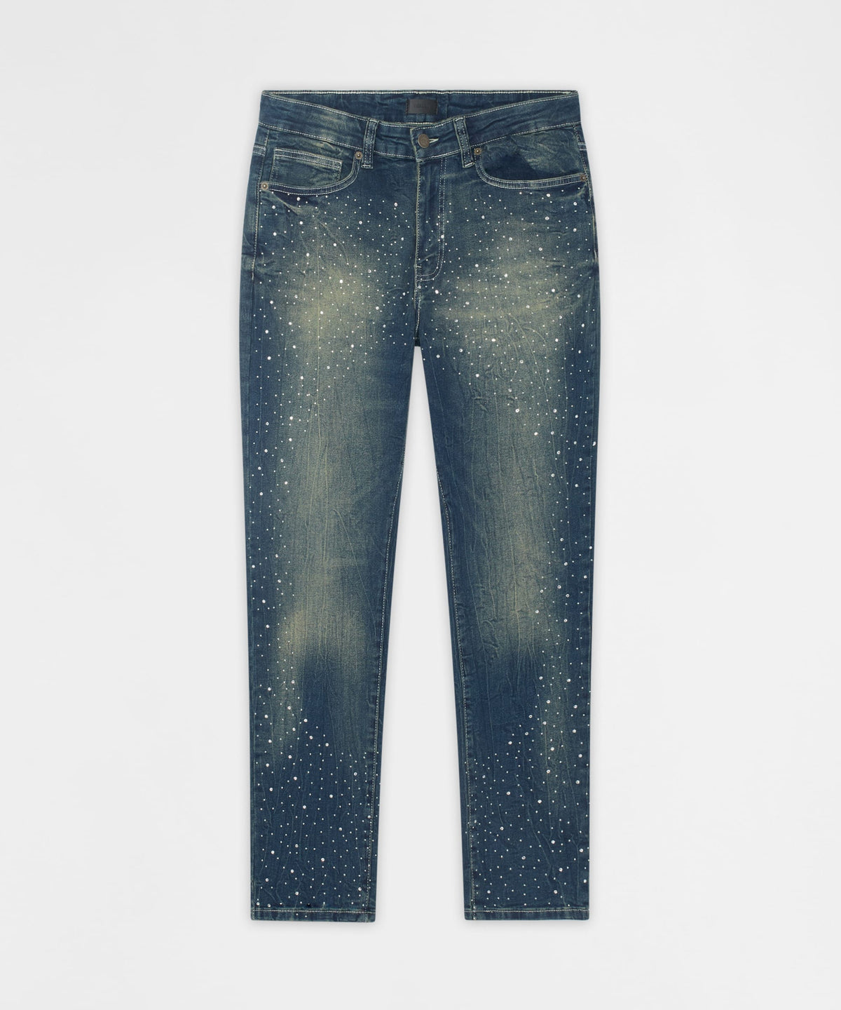 Starburst Rhinestone Distressed Skinny Jeans - Dark Blue | Reason Clothing Great Value