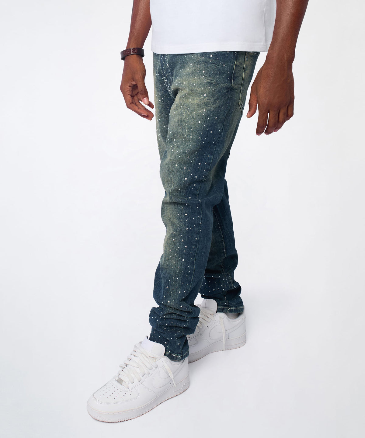 Starburst Rhinestone Distressed Skinny Jeans - Dark Blue | Reason Clothing Great Value