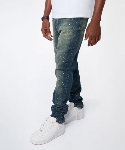 Starburst Rhinestone Distressed Skinny Jeans - Dark Blue | Reason Clothing Great Value