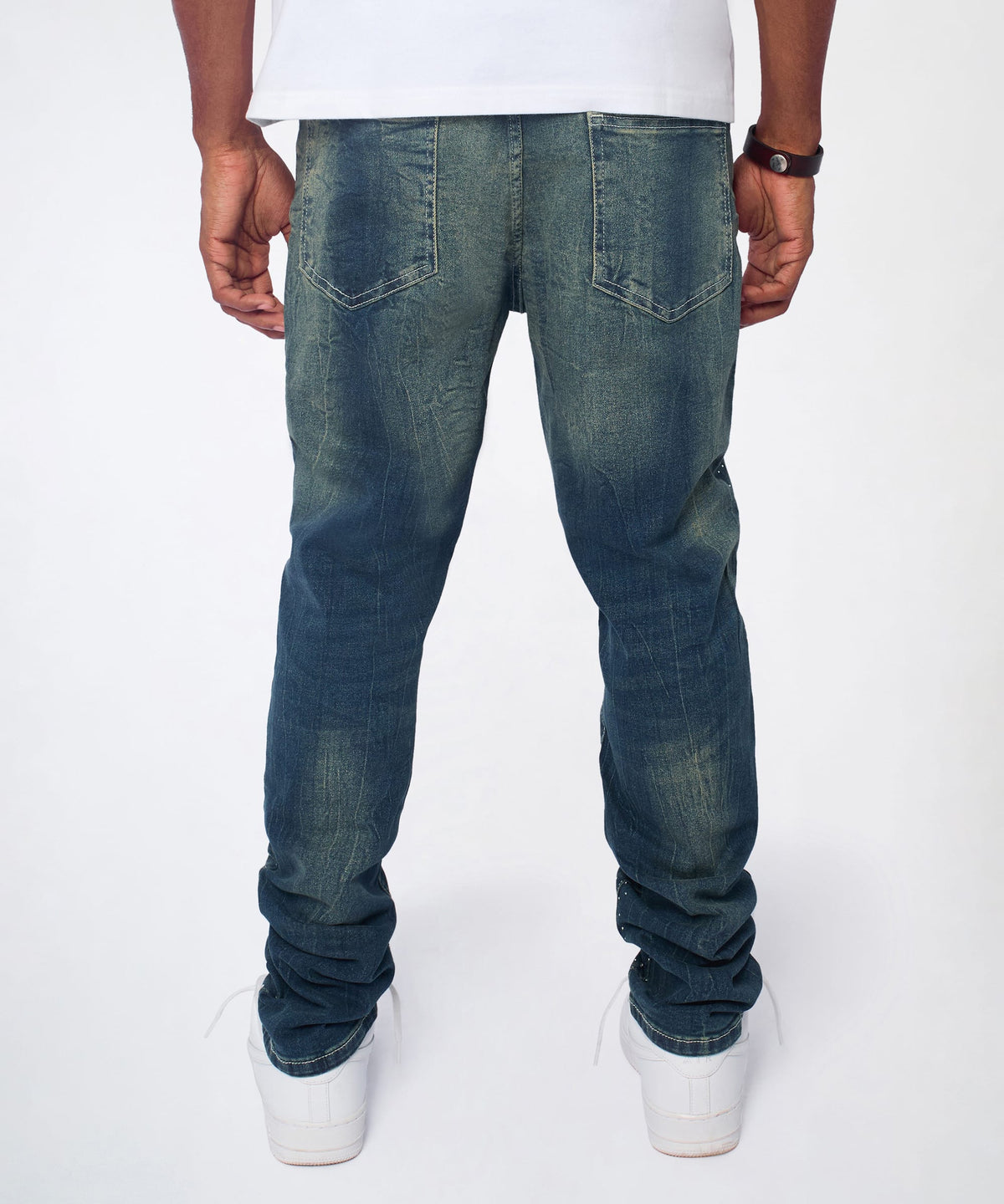 Starburst Rhinestone Distressed Skinny Jeans - Dark Blue | Reason Clothing Great Value