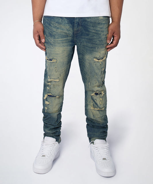 Blasted Distressed Skinny Jeans - Blue | Reason Clothing Value