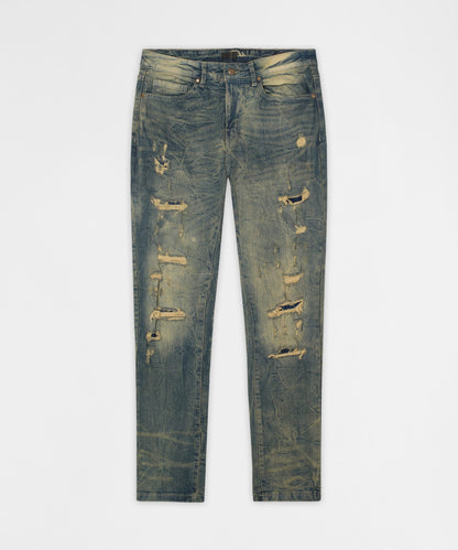 Blasted Distressed Skinny Jeans - Blue | Reason Clothing Value
