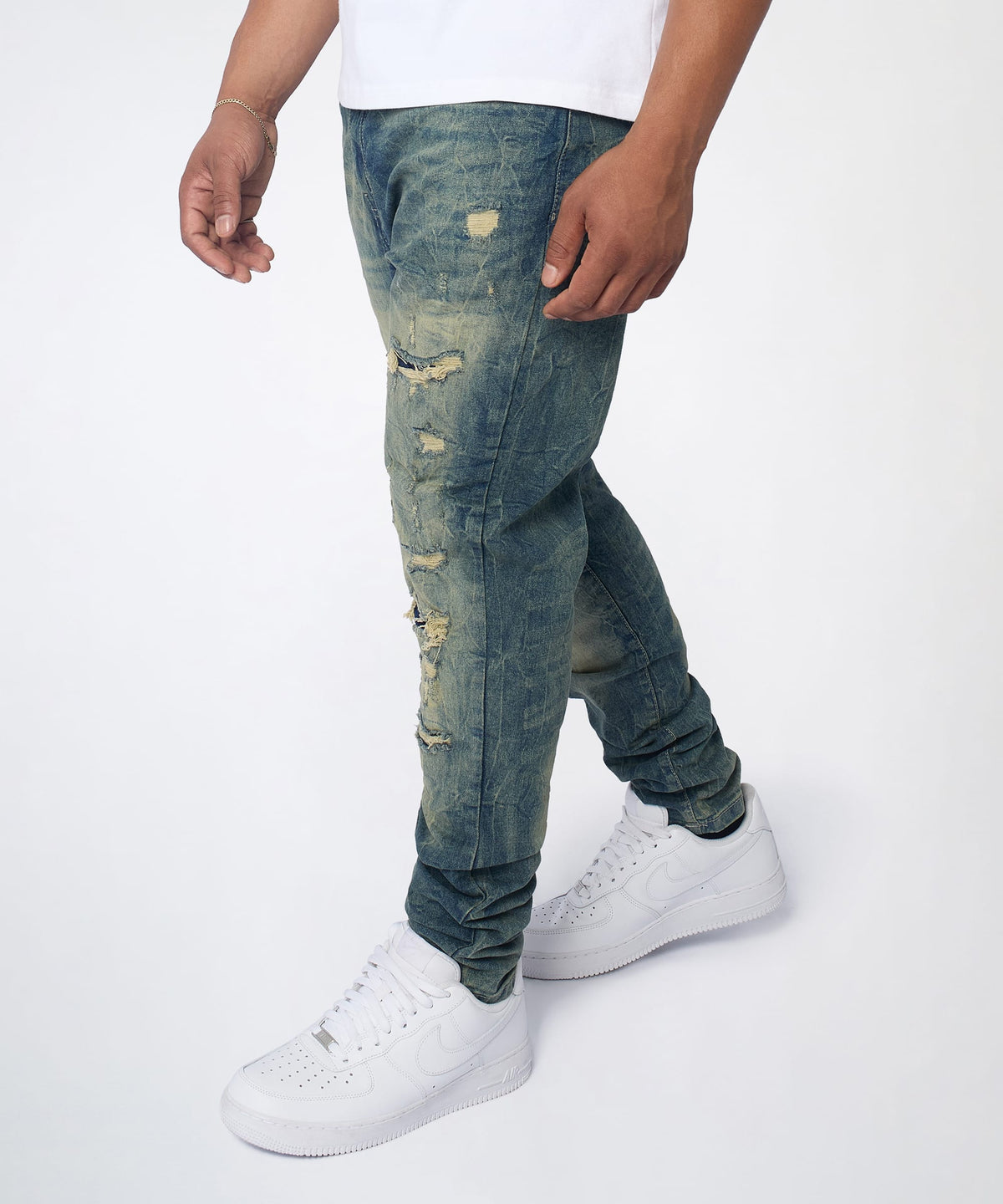 Blasted Distressed Skinny Jeans - Blue | Reason Clothing Value