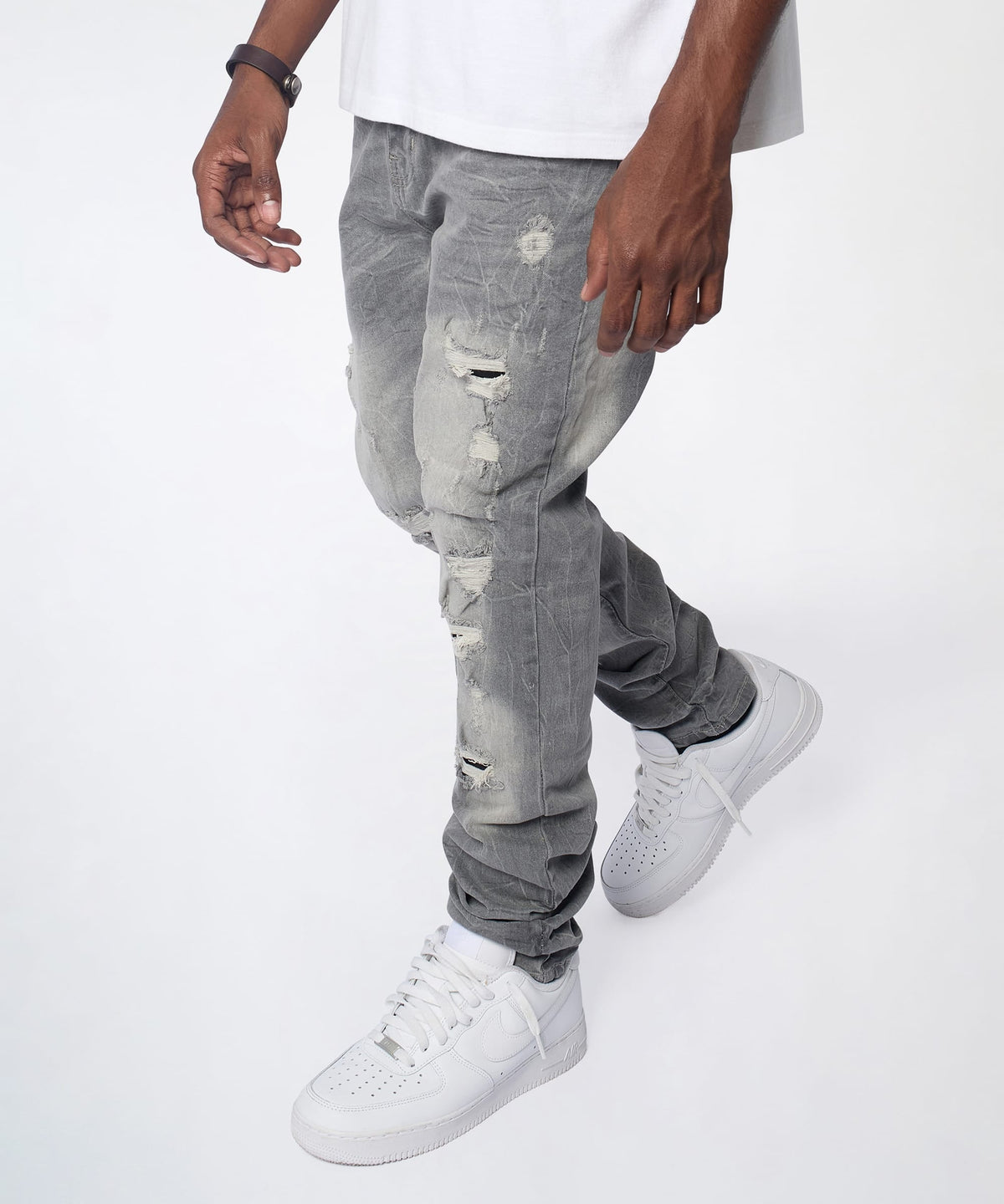 Ashfall Distressed Skinny Jeans - Grey | Reason Clothing Sale