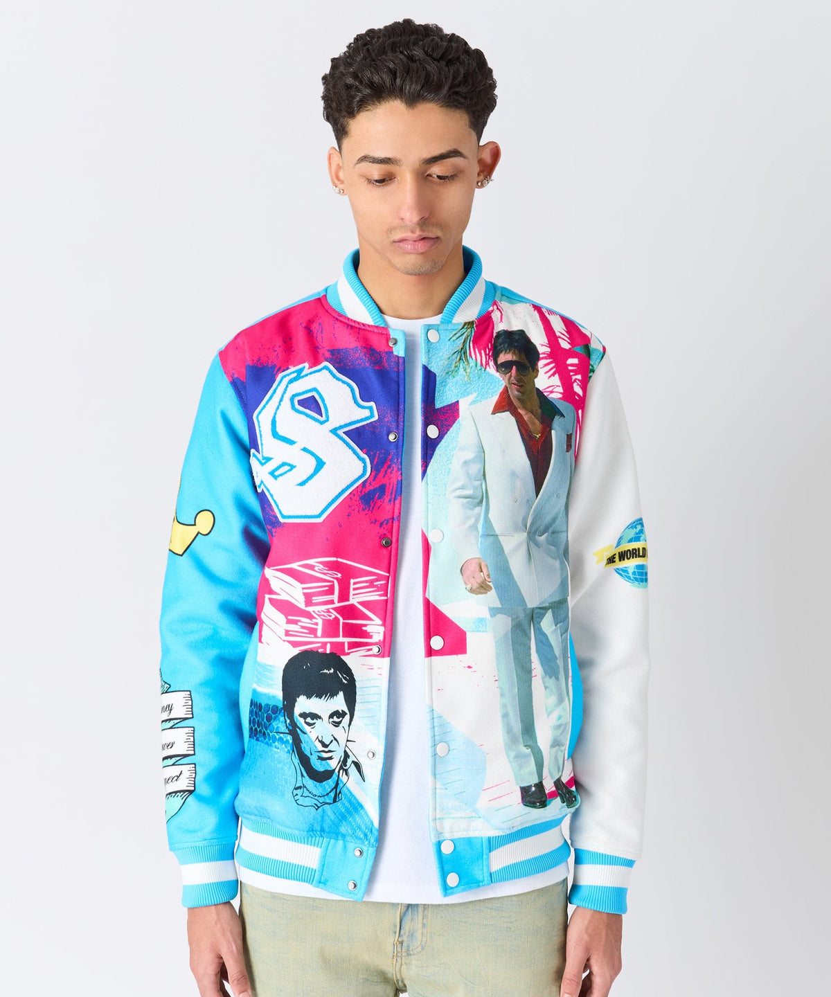 Scarface Retro Bomber Jacket - Blue | Reason Clothing Smart Buy