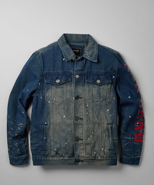 Indigo Fire Medium Wash Denim Jacket With Logo | Reason Clothing Essential