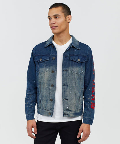 Indigo Fire Medium Wash Denim Jacket With Logo | Reason Clothing Essential