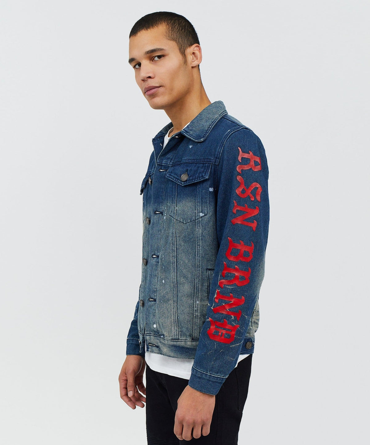 Indigo Fire Medium Wash Denim Jacket With Logo | Reason Clothing Essential