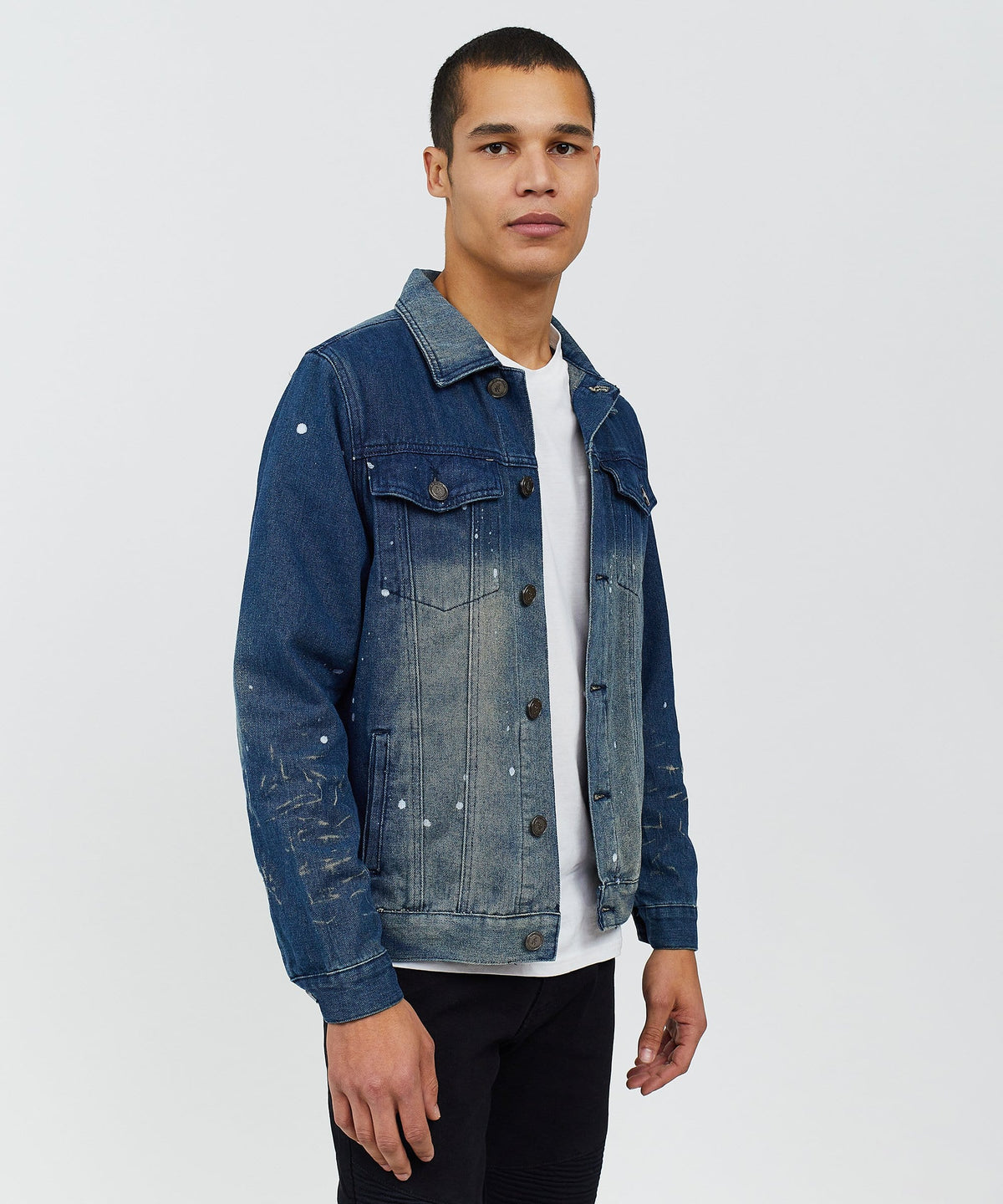 Indigo Fire Medium Wash Denim Jacket With Logo | Reason Clothing Essential