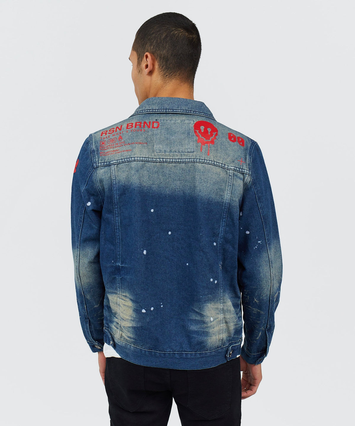 Indigo Fire Medium Wash Denim Jacket With Logo | Reason Clothing Essential