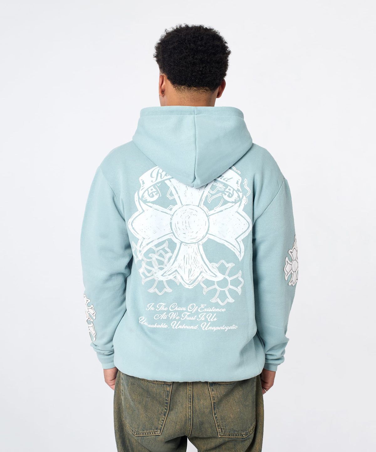 Rebellion Chenille Patched Zip Up Hoodie - Medium Blue | Reason Clothing Value