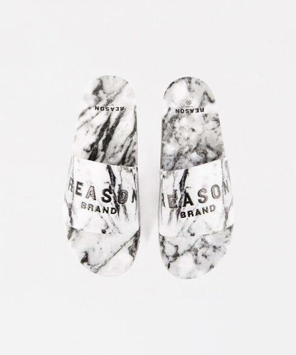 Marble Allover Print Logo Slides - White | Reason Clothing Signature