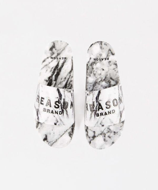 Marble Allover Print Logo Slides - White | Reason Clothing Signature