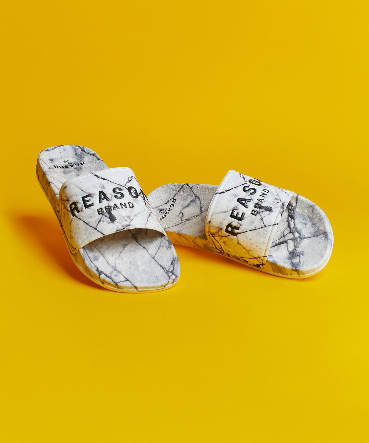 Marble Allover Print Logo Slides - White | Reason Clothing Signature