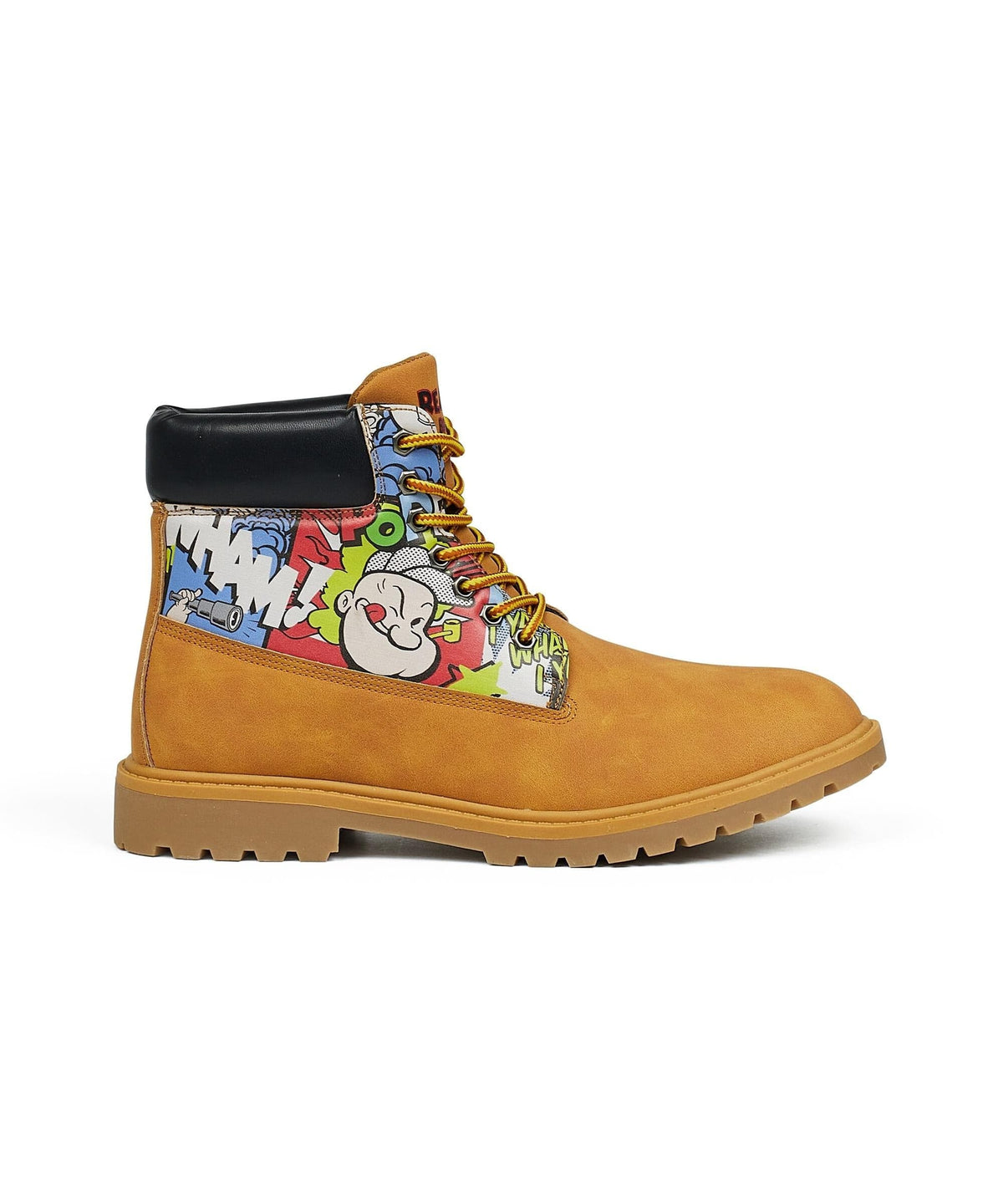 Popeye X Reason Collab Faux Suede Comic Print Boots - Tan | Reason Clothing Everyday