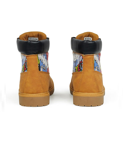 Popeye X Reason Collab Faux Suede Comic Print Boots - Tan | Reason Clothing Everyday