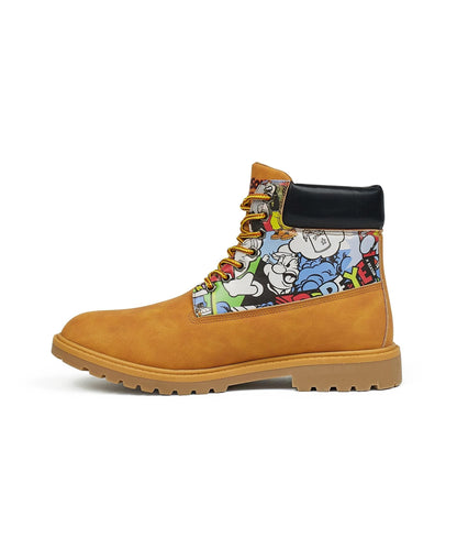 Popeye X Reason Collab Faux Suede Comic Print Boots - Tan | Reason Clothing Everyday