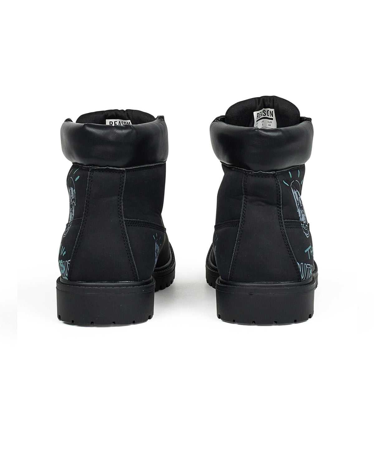Skull Flower Faux Suede Graffiti Print Boots - Black | Reason Clothing Quality