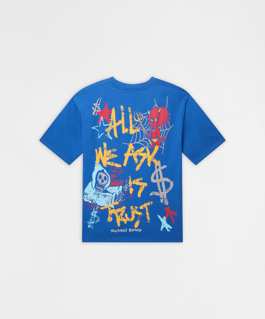All We Ask Is Trust Graphic Short Sleeve Tee - Blue | Reason Clothing Hot Sale