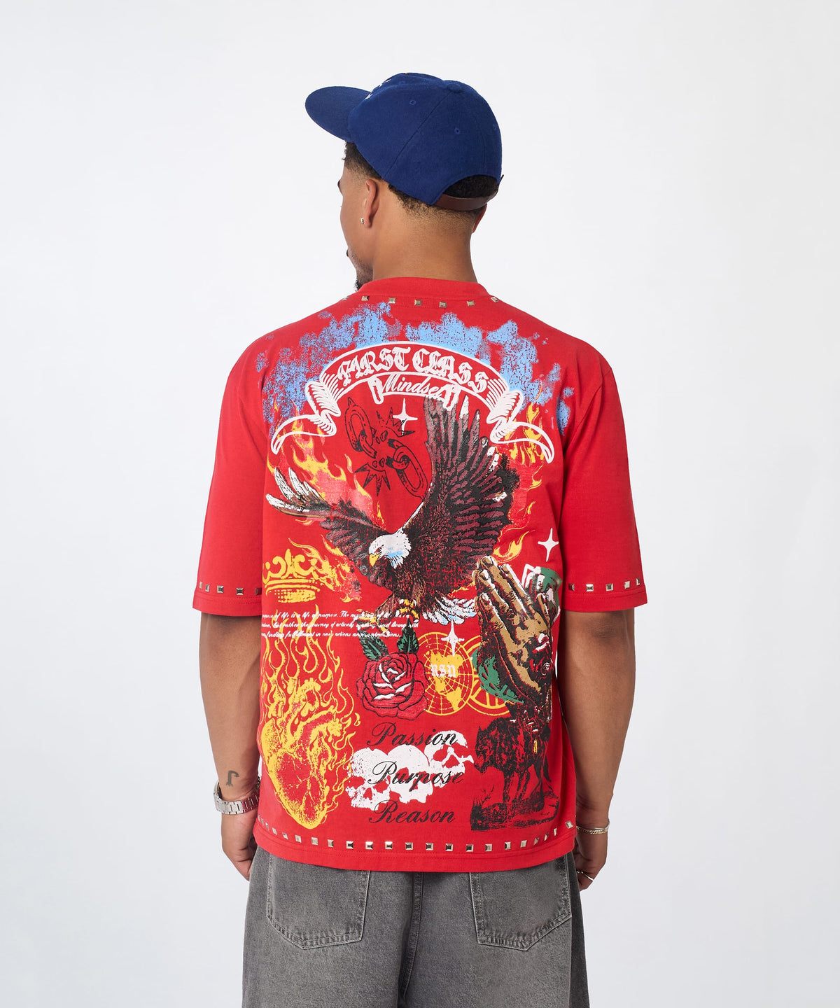 First Class Studded Short Sleeve Tee - Red | Reason Clothing Recommended