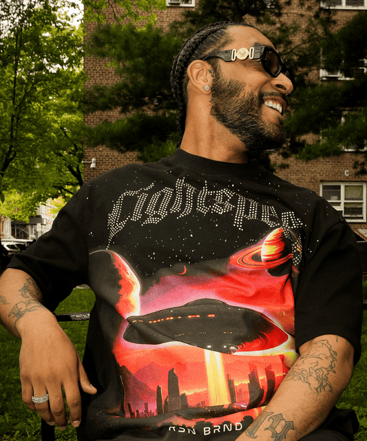 Lightspeed Rhinestone Graphic Tee - Black | Reason Clothing Popular