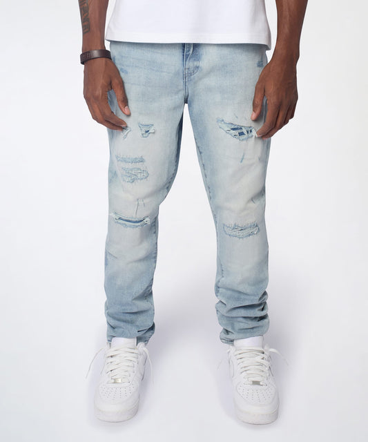 Ice Wash Distressed Skinny Jeans - Light Blue | Reason Clothing Popular